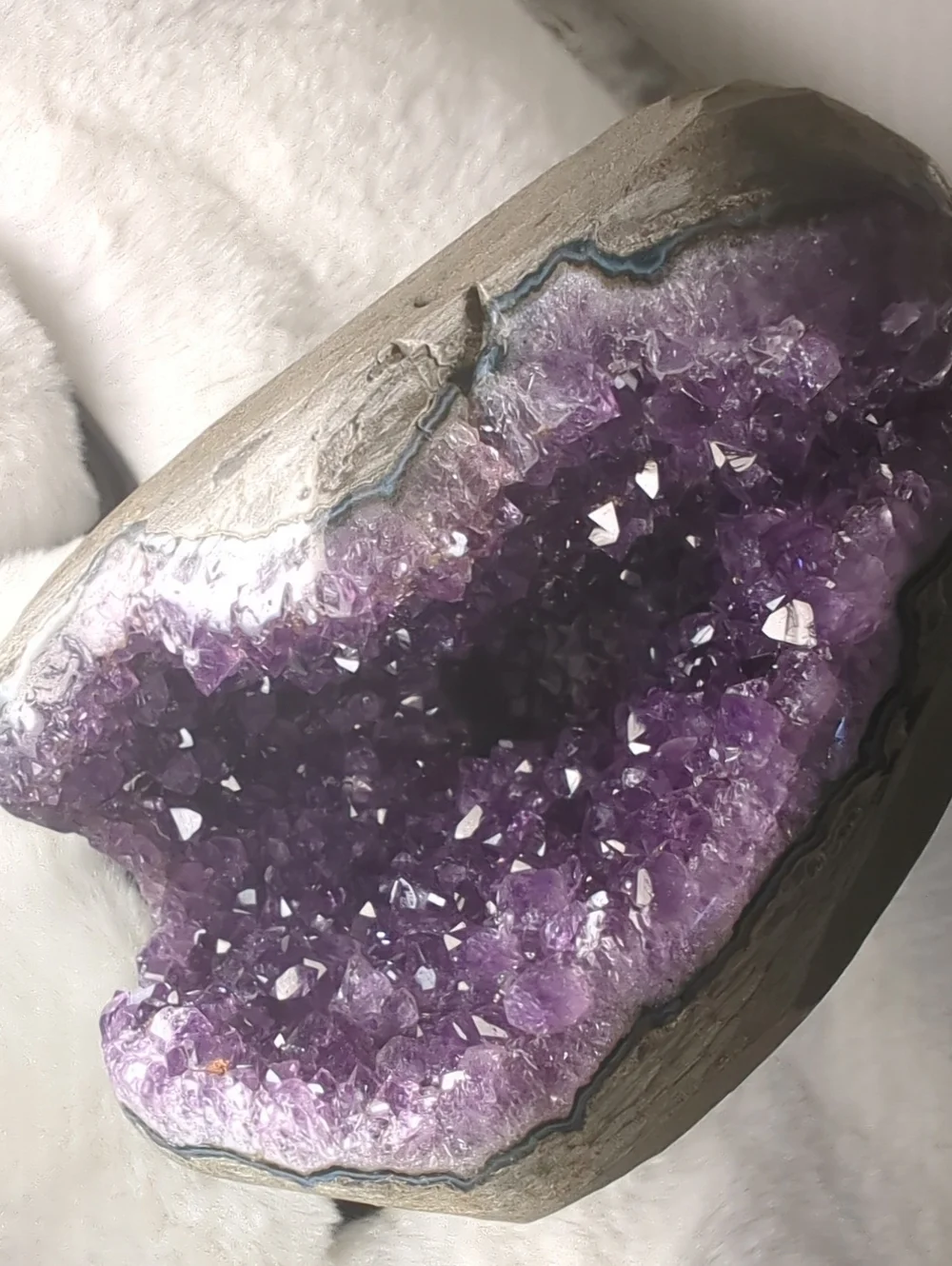 Natural Amethyst Geode And Quartz White Crystal Home Accent - Mounted On Stands.